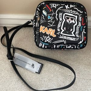 NWT! Karl Lagerfeld Paris Adele Allover Karl Black Camera Crossbody